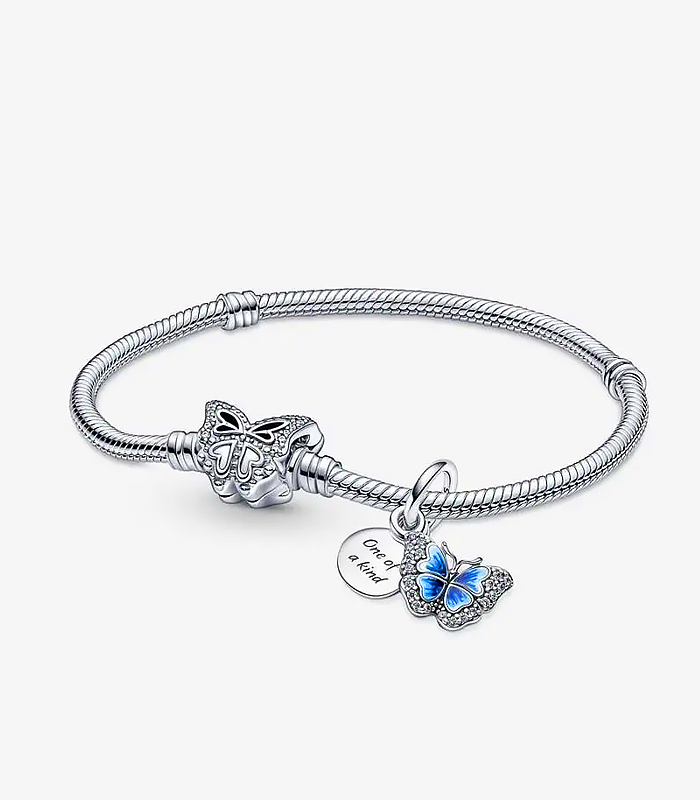 Blue Butterfly Dangle Charm and Bracelet Gift Set