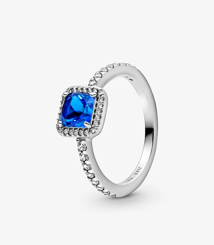 Blue Square Sparkle Halo Ring