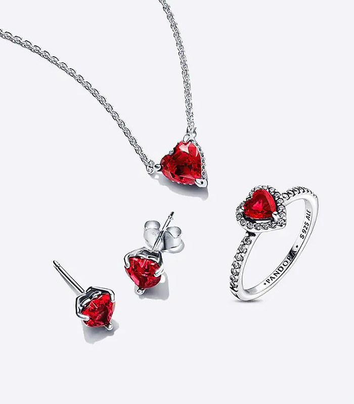 Red Heart Necklace, Earrings and Ring Gift Set